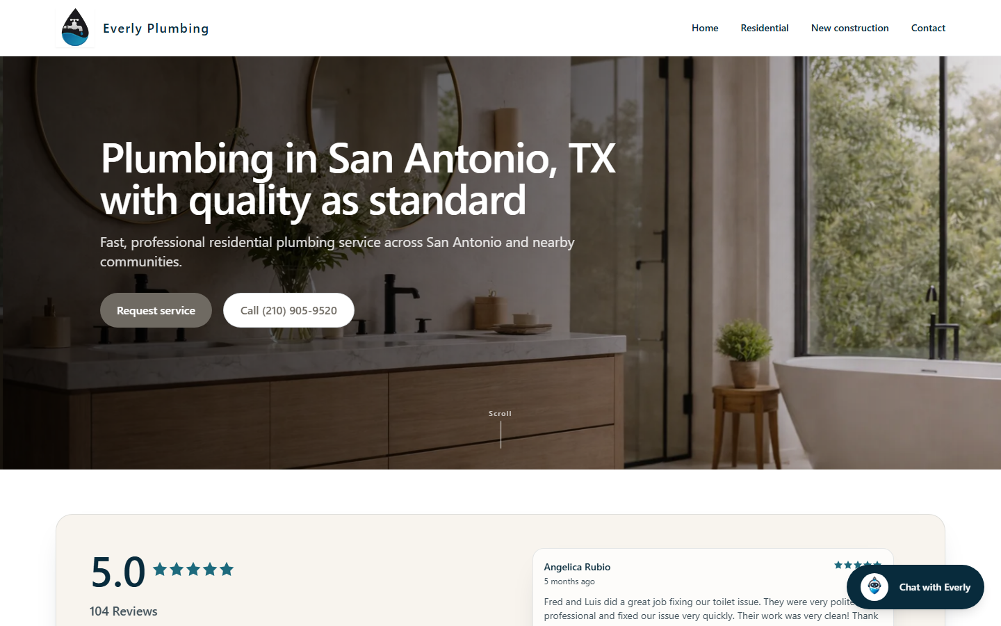 Everly Plumbing website homepage screenshot