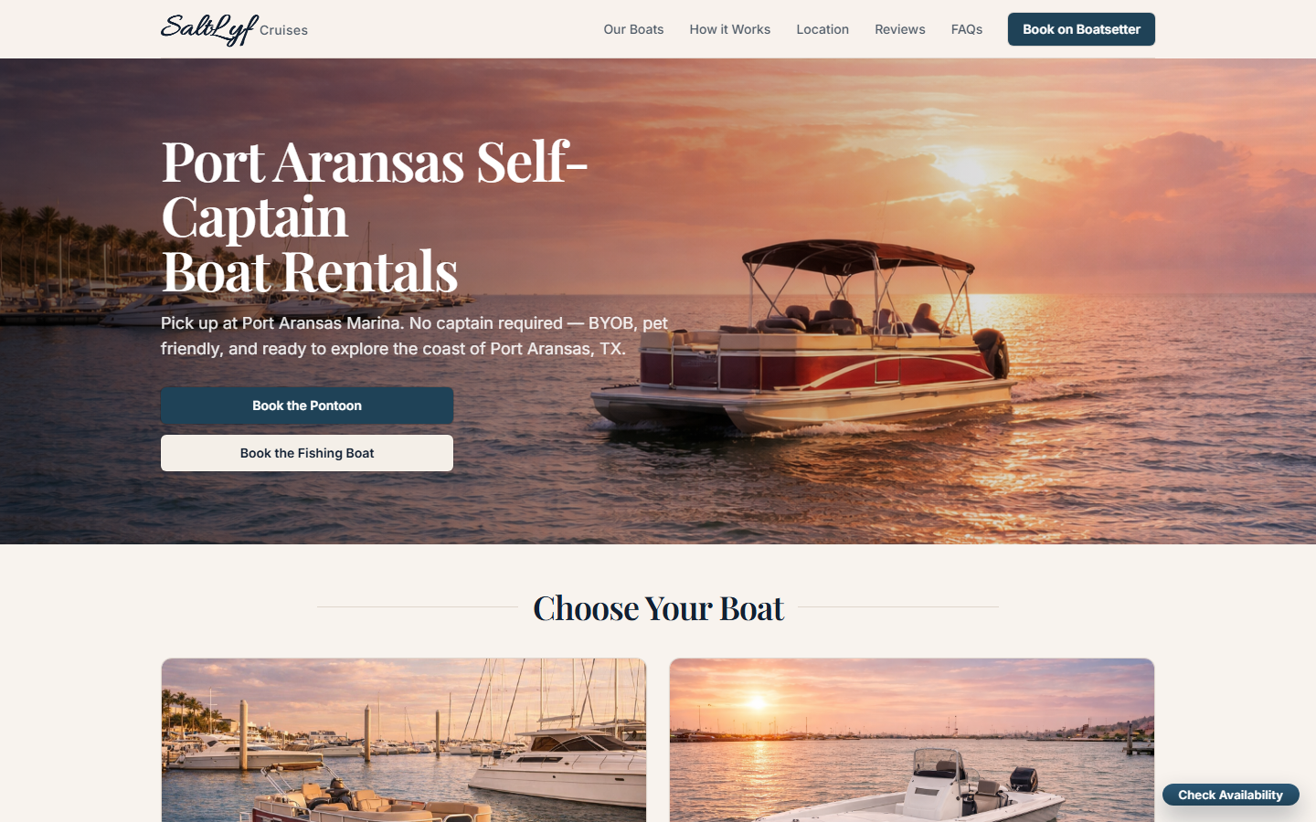 Salt Lyf Cruises website homepage screenshot